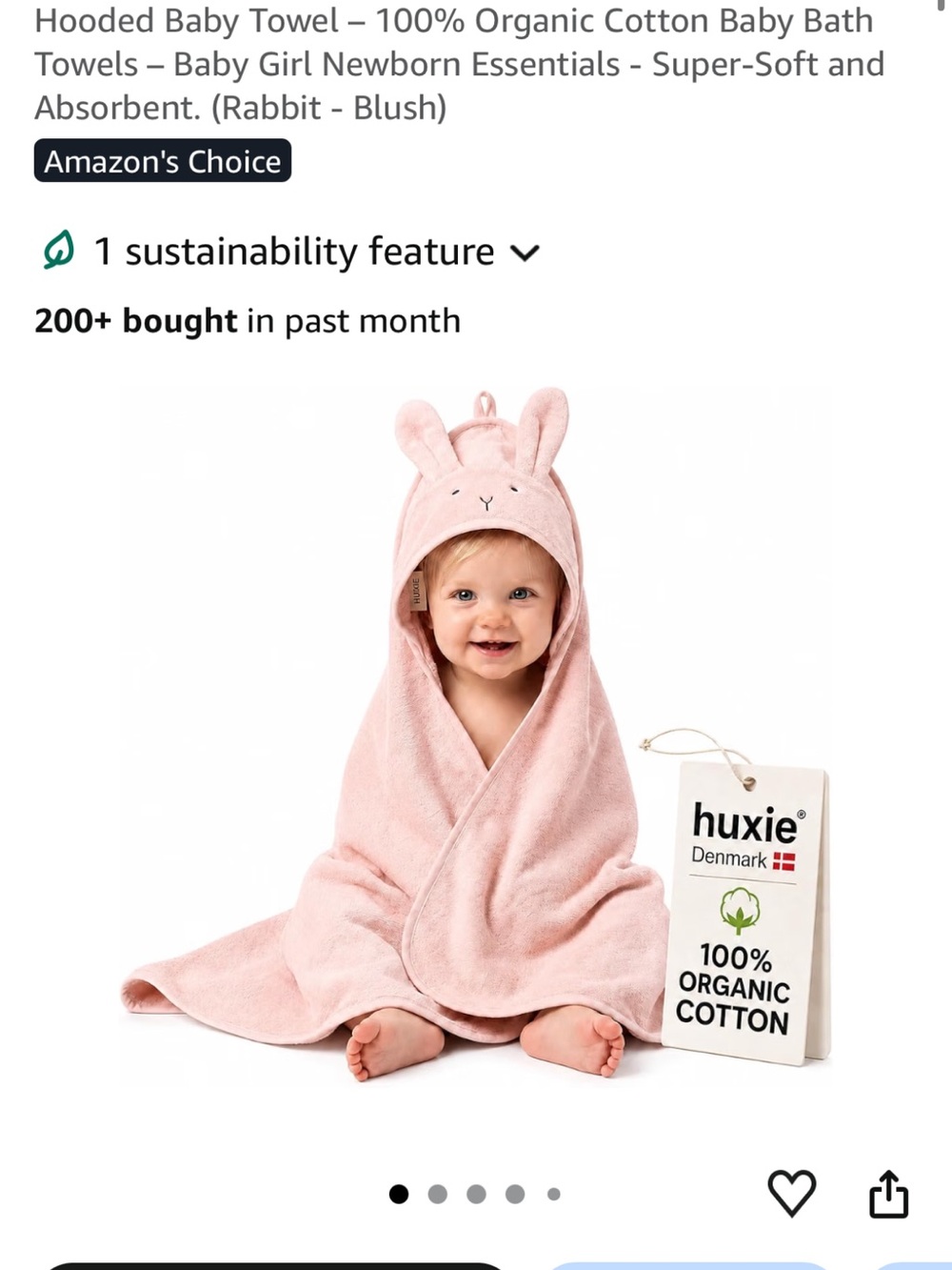 Blush Pink Hooded Baby Towel with Rabbit Ears